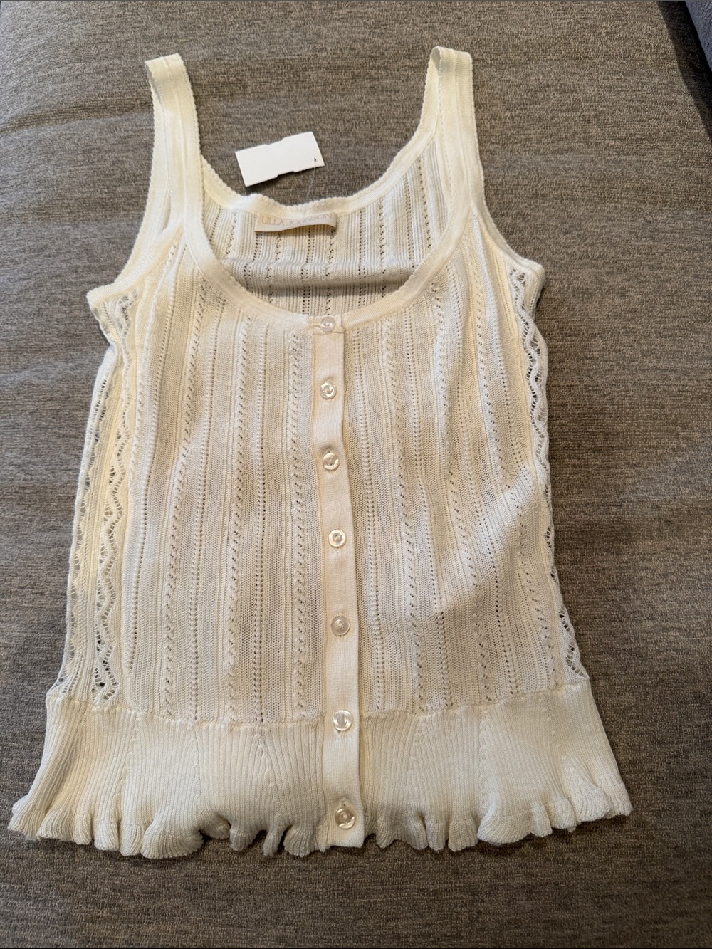 Ulla Johnson Ivory Openwork Knit Tank with Buttons